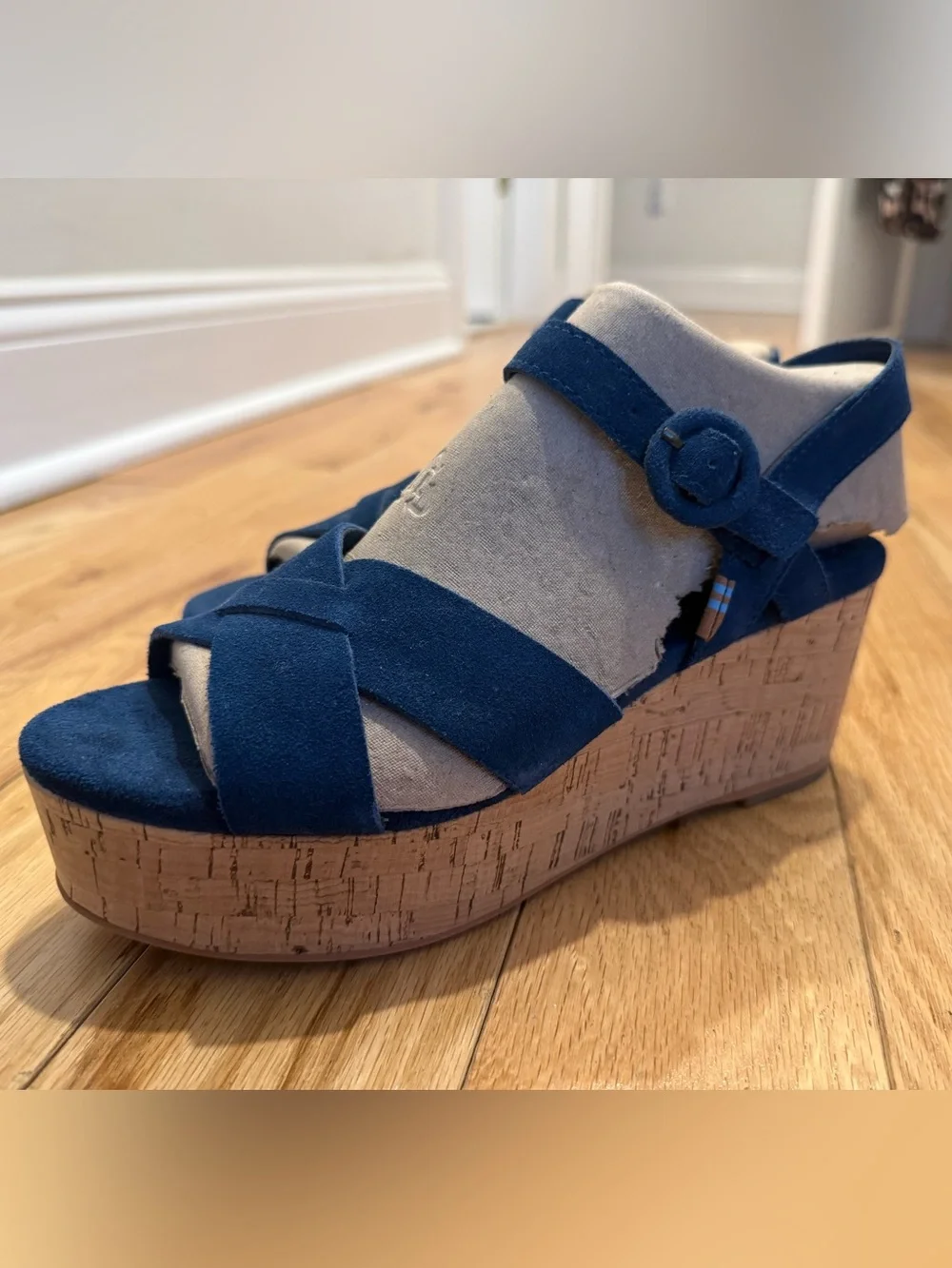 Toms Navy Suede Cork Platform Sandals